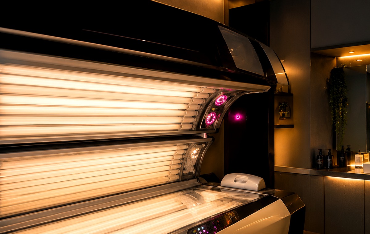 Premium sunbed with warm lighting